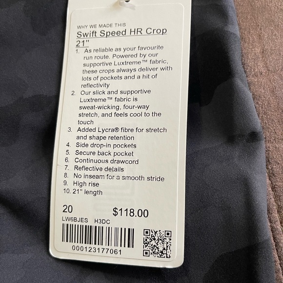 Lululemon NWT Swift Speed HR Crop 21” in Black Camo Size 20 - Picture 3 of 6